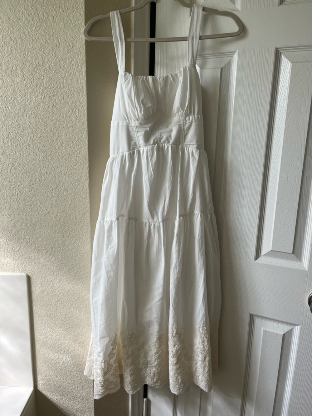 White Tiered Midi Sundress with Lace Hem
